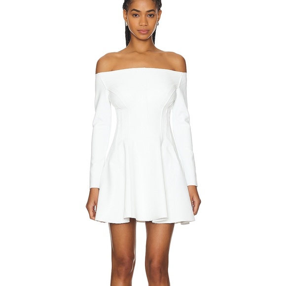 Norma Kamali Off Shoulder Grace Mini Dress white